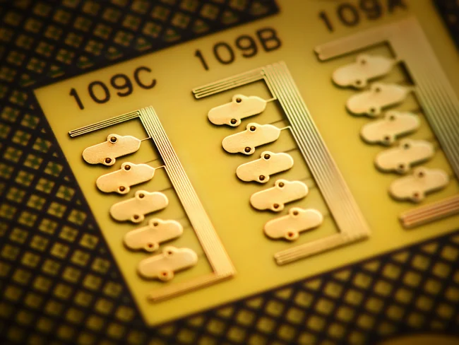 Close-up of PCB with Cicor's DenciTec technology
