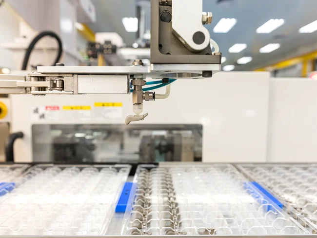Plastic injection molding of a hearing aid component at the Cicor site in Batam