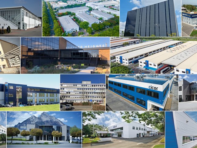 Collage of Cicor production sites all over the world