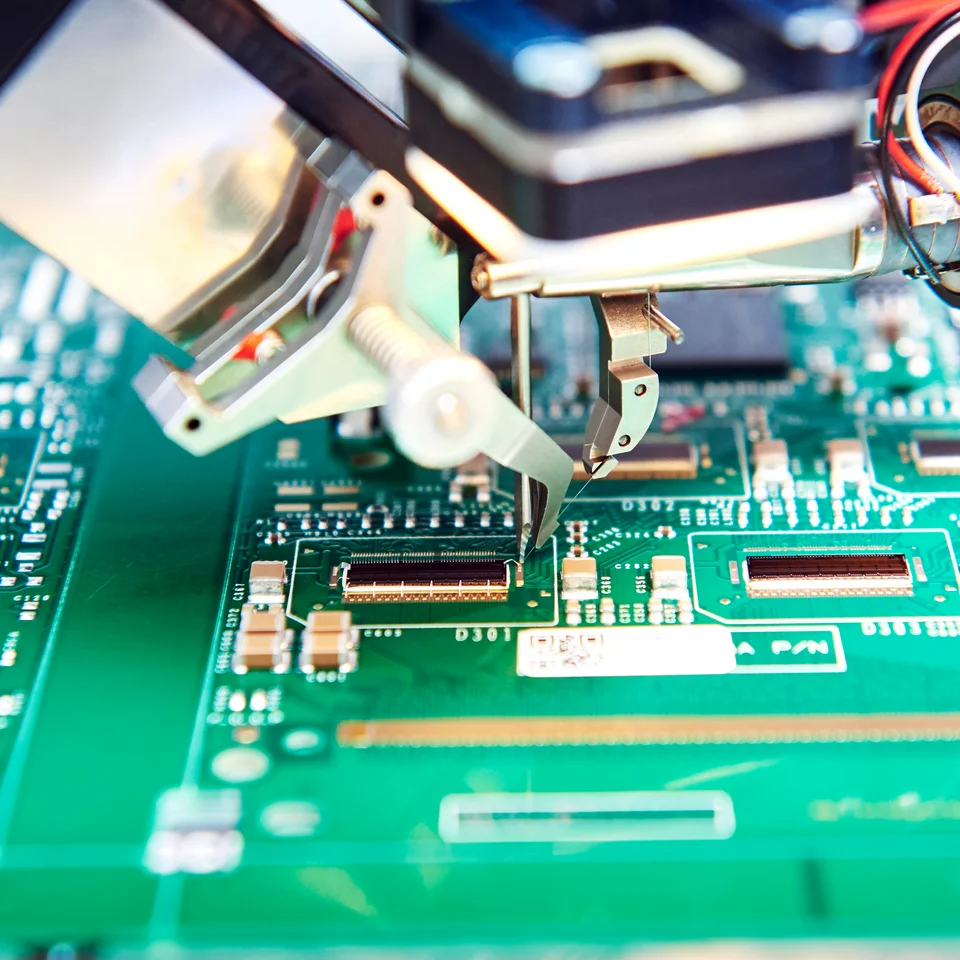 Close-up of wire bonding, part of Cicor's microelectronics assembly services