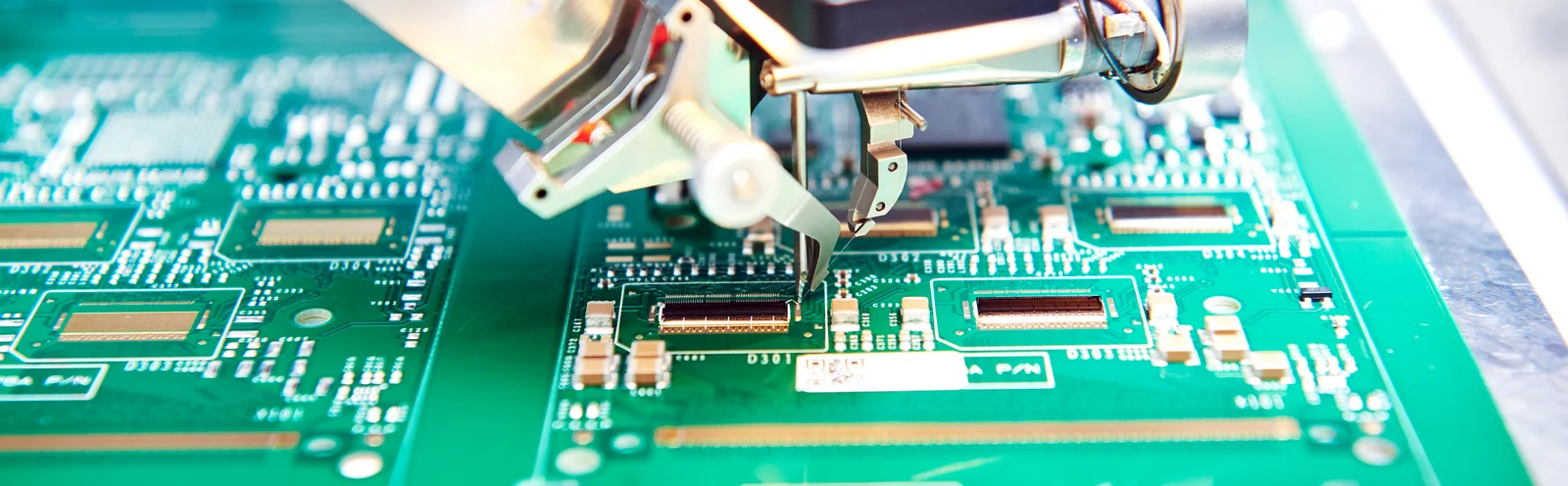 Close-up of wire bonding, part of Cicor's microelectronics assembly services