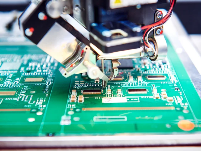 Close-up of wire bonding, part of Cicor's microelectronics assembly services
