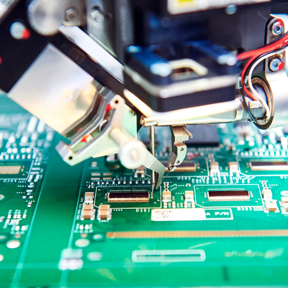 Close-up of wire bonding, part of Cicor's microelectronics assembly services