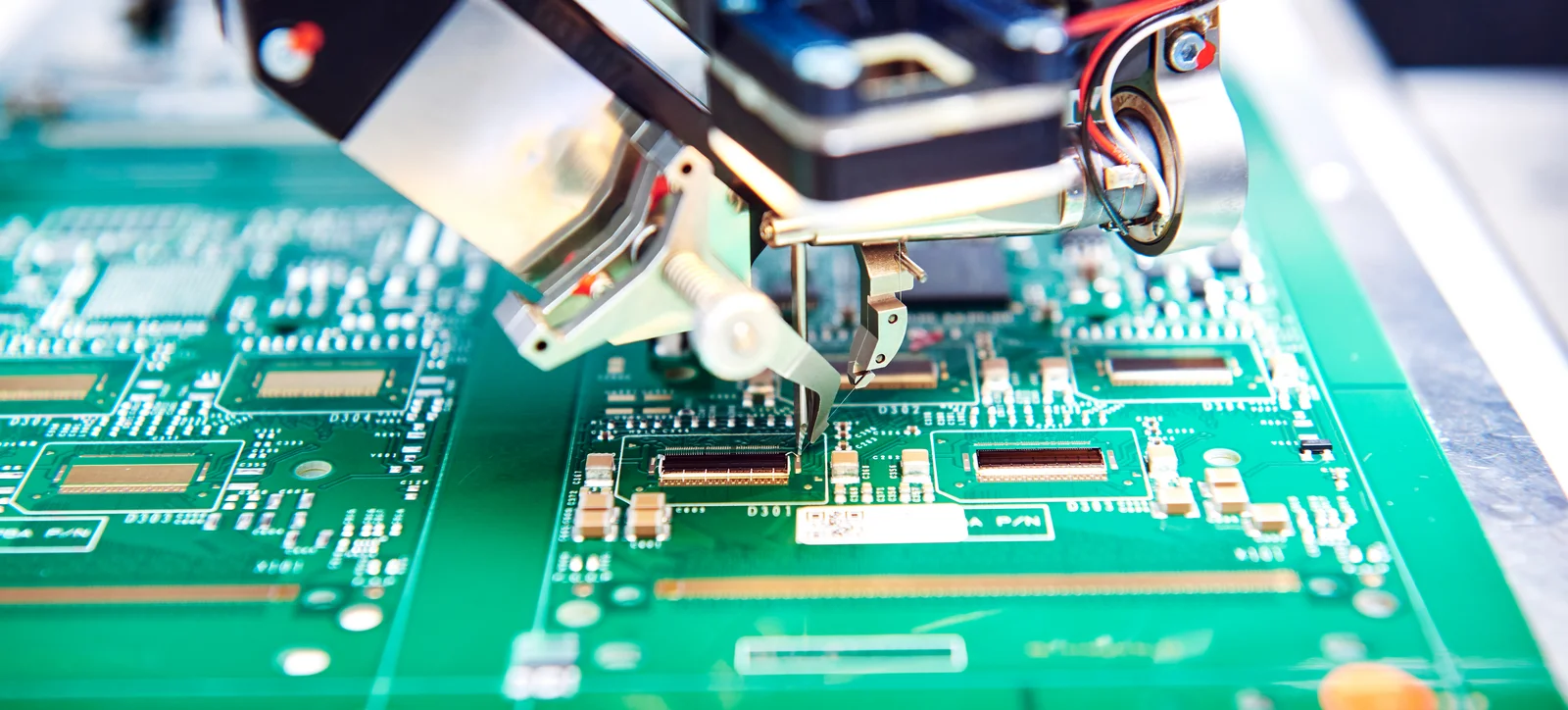 Close-up of wire bonding, part of Cicor's microelectronics assembly services