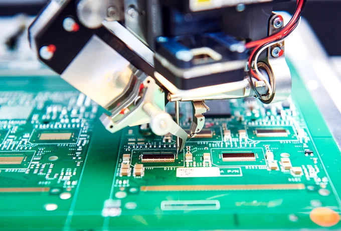 Close-up of wire bonding, part of Cicor's microelectronics assembly services
